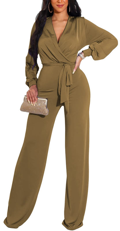 shengfan Formal Jumpsuits for Women Dressy Evening Sexy Deep V Neck Plus Size Long Wide Leg Pants Rompers Clubwear