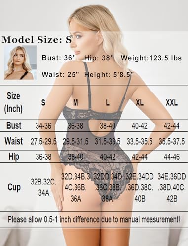 Avidlove Lingerie for Women Sexy Lace Body Suits Mesh Bodysuit V Neck Teddy See Through Tops Bridal Lingeries Top Black XL