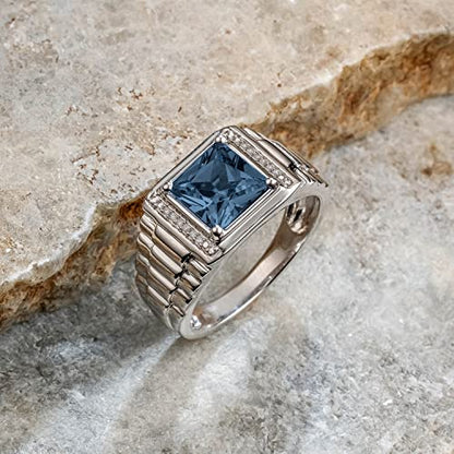 Cali Trove 1/20 Ct Natural Diamond Rings in 925 Sterling Silver | London Blue Topaz Gemstone Rings | Chunky Rings for Men | Bold Statement Bands | Gifts for Engagement | Silver Jewelry Accessories