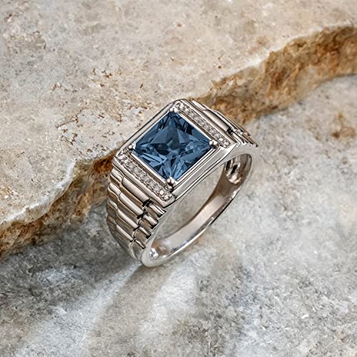 Cali Trove 1/20 Ct Natural Diamond Rings in 925 Sterling Silver | London Blue Topaz Gemstone Rings | Chunky Rings for Men | Bold Statement Bands | Gifts for Engagement | Silver Jewelry Accessories