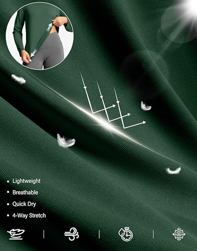 SANTINY Lightweight Long Sleeve Workout Tops for Women Breathable Gym Yoga Athletic Running Hiking Top UPF 50+ Sun Shirts (Green_M)
