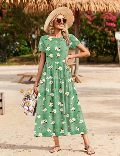 Zeagoo Summer Dresses for Women 2026 Casual Loose Bohemian Floral Dress A Line Flowy Maxi Dress Green Floral M