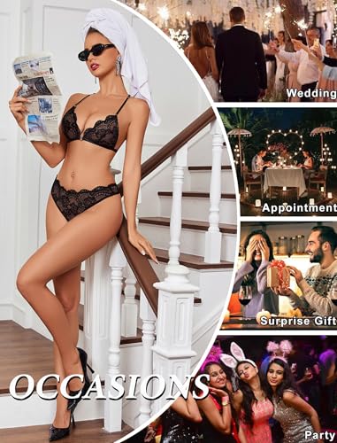 Avidlove Lingerie Sets for Women Sexy Lace Floral Bra Front Closure and Panty Set Wireless 2 Piece Underwear Outfits Black L
