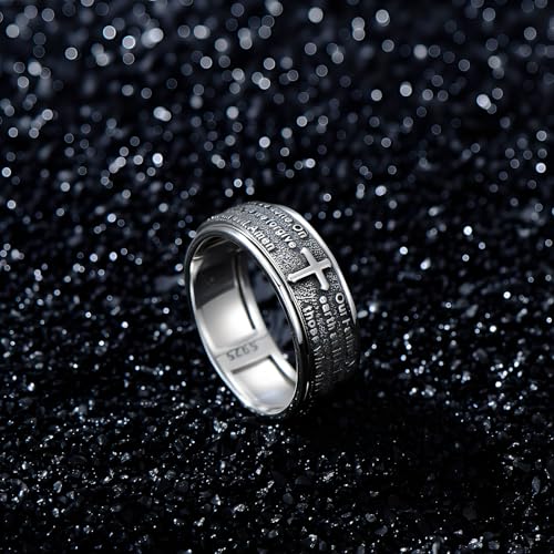 Lattd Cross Ring for Men 925 Sterling Silver Our Father Prayer Spinner Band Rings Size 10 Christian Jewelry for Dad