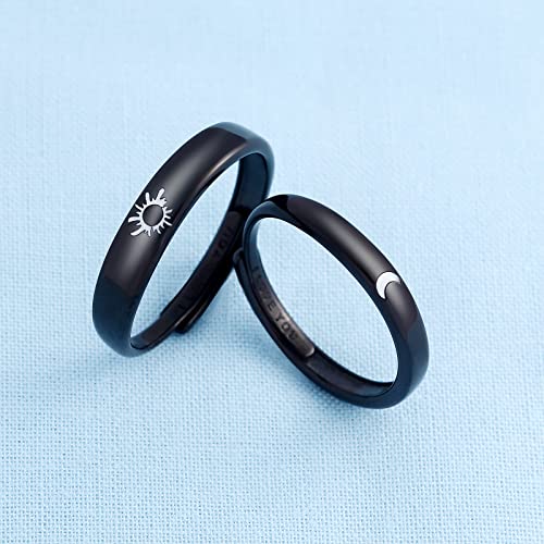 Beydodo Promise Rings For Couples, Friendship Rings Sun and Moon Sterling Silver 925 Black Matching Rings I Love You