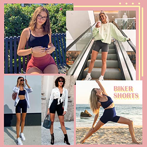 FULLSOFT 4 Pack Biker Shorts for Women – 5" High Waist Tummy Control Workout Yoga Running Compression Exercise Shorts with Pockets(4 Pack Black/Navy Blue/Grey/Pink,Large-X-Large)