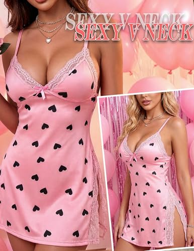 Avidlove Women Sleepwear Printed Nightgown Sexy Nighty for Women Naughty Chemise Sleepwear Black Love M