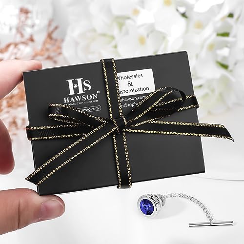 HAWSON Mens Tie Tack With Chain Round Crystal Wedding Business Accessories (202466)