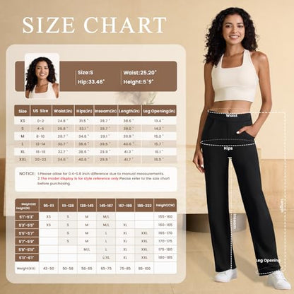 keriffe Women's Stretchy Yoga Dress Pants High Waisted Straight Leg Casual Work Business Office Slacks 4 Pockets Black