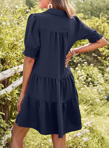 Dokotoo Womens Summer Dresses for Women 2026 Spring Dress Casual V Neck Flowy a Line Mini Dress 2026 Fashion Trendy Baby Doll Dresses Texture Vacation Plus Size Women's Clothing Outfits Navy Blue