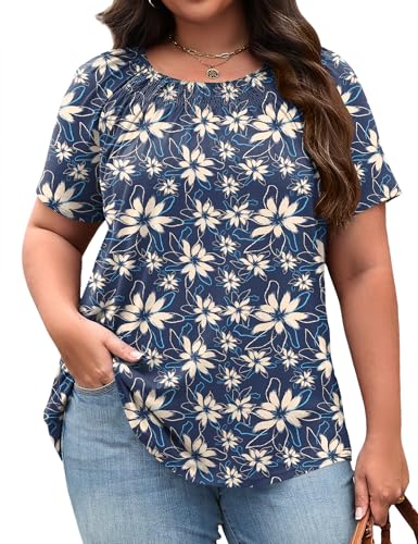 Women's Plus Size Fashion 2026 Trendy Womens Tops and Blouses Short Sleeve Pleated Dressy Casual Tops