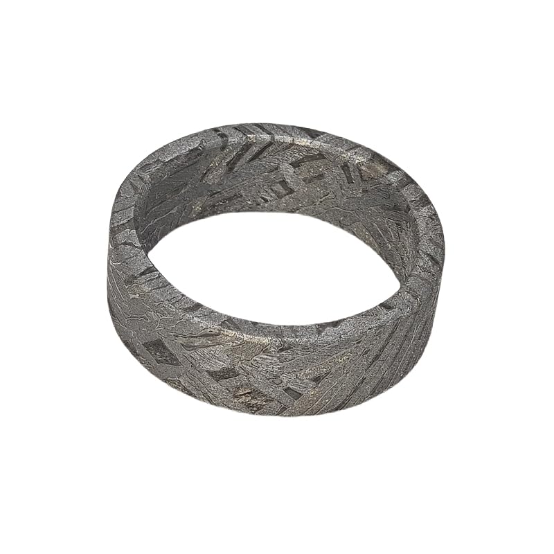 METEOSTAR Handcrafted Meteorite Ring, 7.3mm Width, Natural Altai Pattern, Grey (Size: 9.5)
