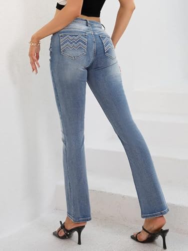PEIHOT Mid Rise Bootcut Jeans for Women Trendy Cowgirl Stretchy Staight Leg Denim Pants Western Outfits Blue
