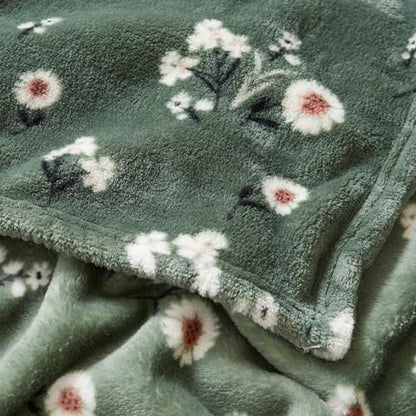 Lucky Brand Daisy Green Floral 90"X90" Cozy Plush Blanket - Premium Microfiber Throw for Luxurious Comfort and Style Full/Queen Size