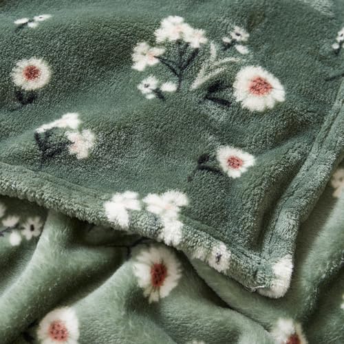 Lucky Brand Daisy Green Floral 90"X90" Cozy Plush Blanket - Premium Microfiber Throw for Luxurious Comfort and Style Full/Queen Size