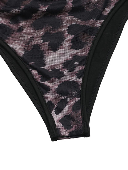 Leopard Print One Shoulder Long Sleeve Bodysuit