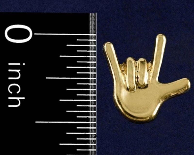 10 Pack Gold Hand I Love You Sign Language Deaf Awareness Tac Pins Perfect for Gift-Giving and Fundraisers - 10 Tac Pins