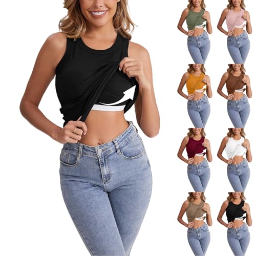 Premium Brand Deal! Summer Tops for Women 2025 Tank top with Built in Bra for Women Racerback Workout Undershirt Cotton Camisole Workout Sports Padded Cami 2025 Deals+of+the+Day Clearance Black M