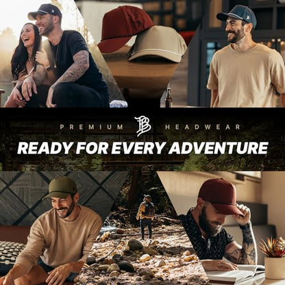 Branded Bills Bare 5 Panel Rope Hat for Men, Adjustable Snapaback, Fitted Style |, Comfort Stretch, Quick Dry Cap (Curved 5 Panel, Navy)
