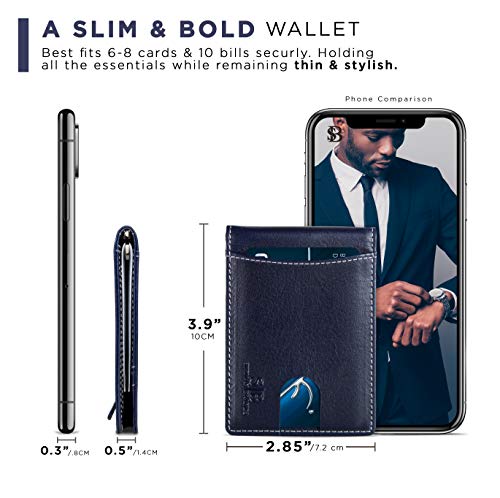 SERMAN BRANDS RFID Blocking Slim Bifold Genuine Leather Minimalist Front Pocket Wallets for Men with Money Clip Thin Mens (Atlantic Blue 1.0)
