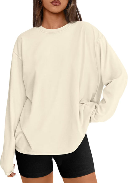 Women's Oversized Long Sleeve T-Shirt Casual Crewneck Basic Tee Apricot