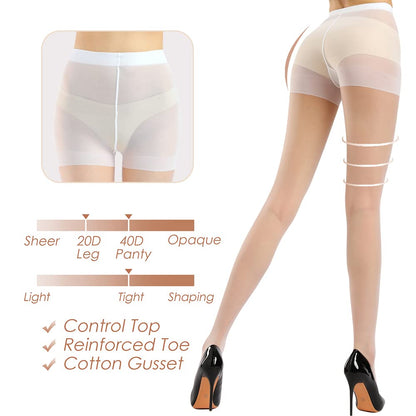 Women's 20D Sheer Control Top Pantyhose - 3 Pack Ultra Thin Tights with Reinforced Toes