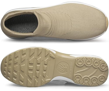 DOUSSPRT Womens Walking Shoes Sock Casual Ladies Fashion Sneakers Comfortable Slip On Air Cushion Platform YellowBrownWhite 8.5