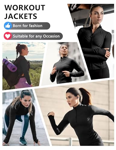 Dalavch 3 Pack Womens Cropped Full Zip up Workout Jacket Slim Fit Running Athletic Gym Yoga Sports Jacket with Thumb Holes 1 Black 1 Pink 1 Blue Medium