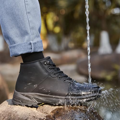 SHULOOK Non Slip Work Boots for Men Slip Resistant Shoes Waterproof Food Service Chef Kitchen Restaurant Working Boots Casual Leather Ankle Boot Outdoor Walking Booties Black Size 8.5