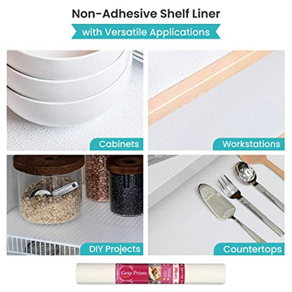 Con-Tact Brand Grip Prints Shelf Liner, Durable and Non-Adhesive Liners, Non-Slip Drawer and Cabinet Liner, 18" x 8', White, Pack of 1 Roll
