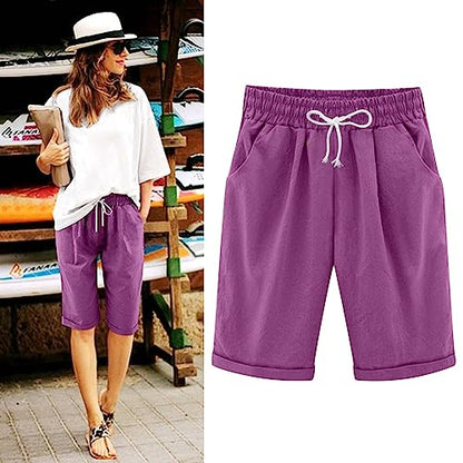 Spring The Deals Bermuda Shorts for Women Trendy Amazing Hub Shorts for Senior Women 9 Inch Inseam Ladies with Pockets Womens Bermuda for Summer Women's Plus Purple 5X-Large