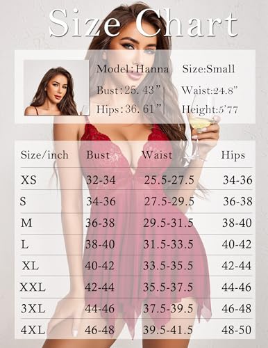 ADOME Sexy Babydoll Lingerie for Women Lace Sleepwear Boudoir Outfits Lingerie Chemise Teddy Lingerie Wine Red X-Large