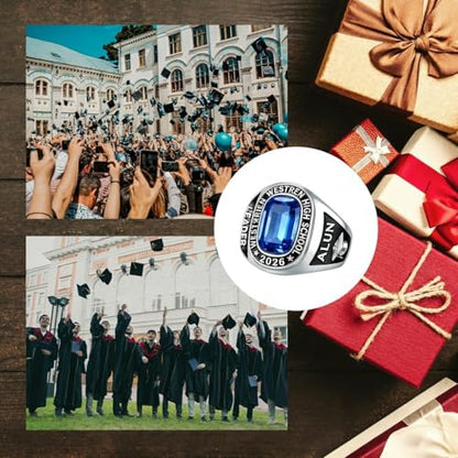 LEECCI Custom Class Rings for Men Personalized Anillos Engraved Birthstone Pattern Text High School College Graduation Memorial Jewelry Gifts for Male Classmates Friends