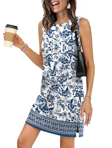 WIHOLL Summer Dresses for Women 2026 Casual Spring Boho Italian Sundresses Holiday Dress Graduation Beach Vacation Fashion Hawaiian Travel Clothing Blue M