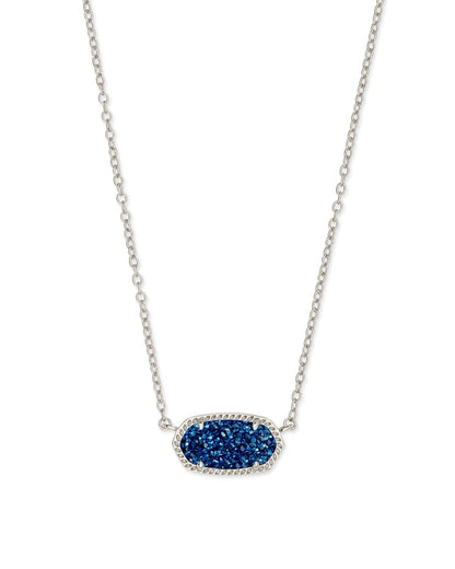 Kendra Scott Elisa Pendant Necklace - 14k Gold Plated Delicate Fashion Jewelry for Women RHODIUM - BLUE DRUSY