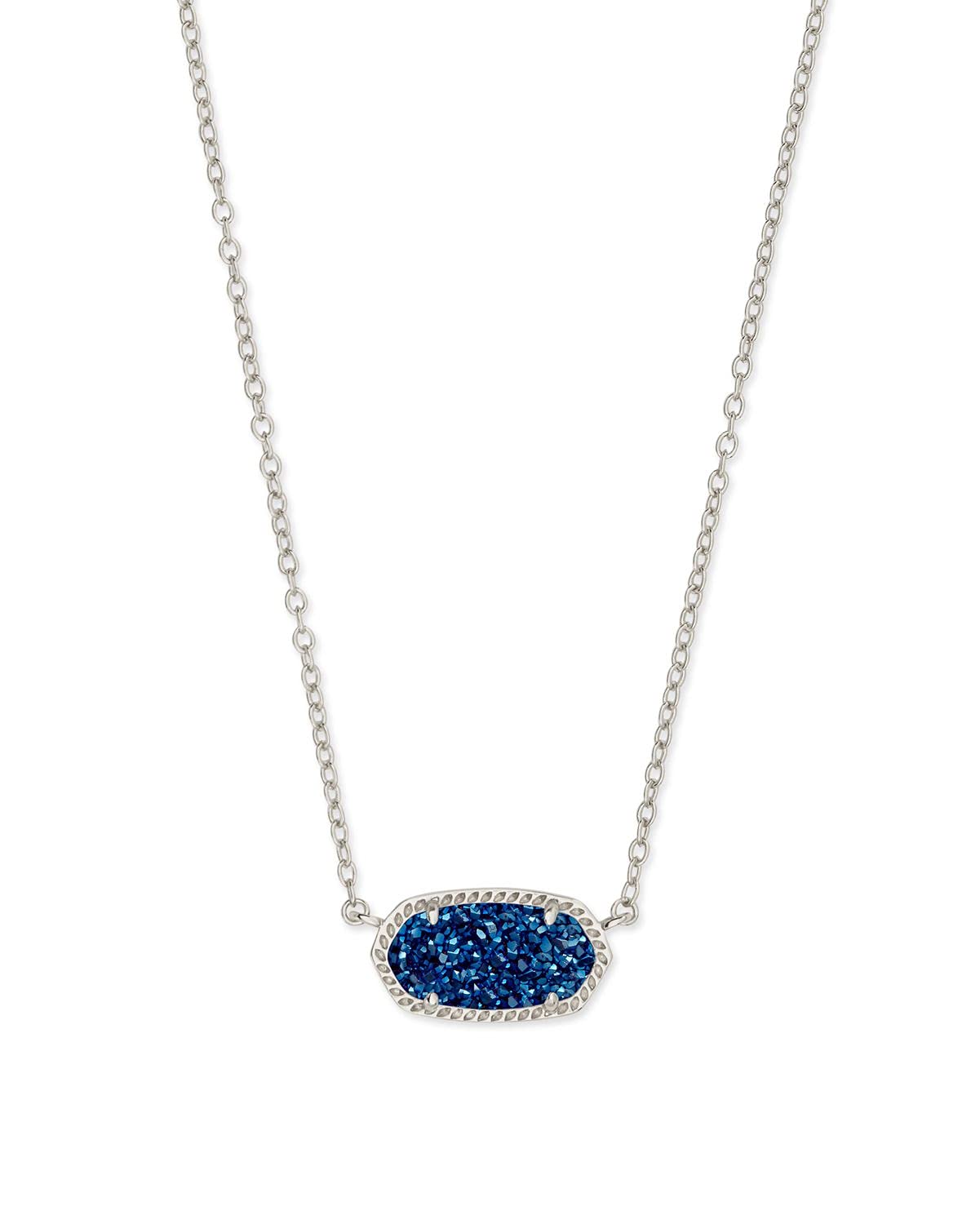 Kendra Scott Elisa Pendant Necklace - 14k Gold Plated Delicate Fashion Jewelry for Women RHODIUM - BLUE DRUSY