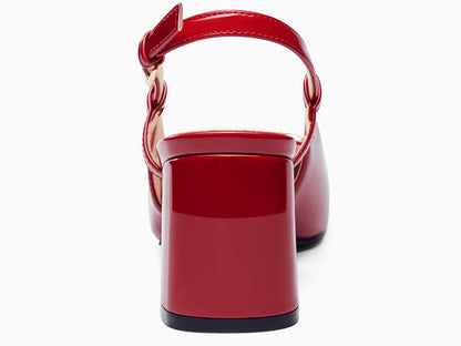 Coutgo Women's Slingback Chunky Block Heels Pumps Square Toe Metal Buckle Party Dress Work Shoes, Red, Size 9
