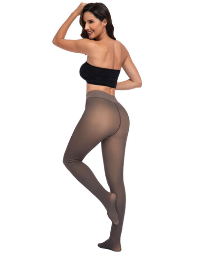 CHRLEISURE Women's Fleece Lined Tights - Fake Sheer Warm Pantyhose Thick Winter Leggings