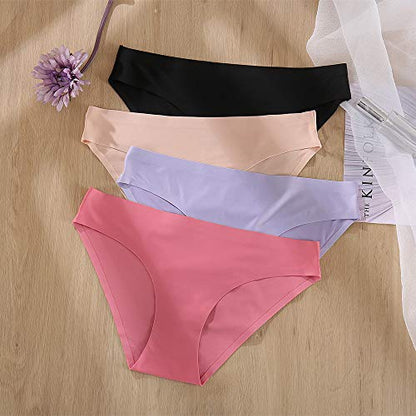 FINETOO 6 Pack Women’s Seamless Hipster Underwear No Show Panties Invisibles Briefs Soft Stretch Bikini Underwears XS-XXL(L)