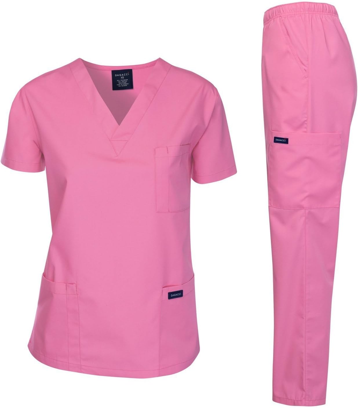 Medical Scrubs Set Unisex - V-Neck Top and Elastic Waist Pants Uniform for Healthcare Workers Rose_pink