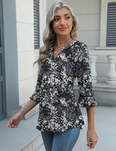 Bashafo Spring Shirts for Women V Neck Elbow Sleeve 3/4 Tops Dressy Lace Embroidered 2026 Fashion