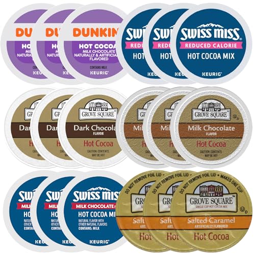 Premium Hot Chocolate K-Cup Variety Sampler Pack 18ct- Six Different Cocoa Flavors (3ea) from your Favorite Brands- Grove Square Milk & Dark, Laura Secord, Salted Caramel, Hortons & more