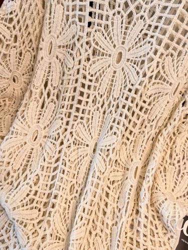 MakeMeChic Women's Plus Size Boho Tops Crochet Sweater Dolman Sleeve Beach Cover Up Plus Beige 3XL