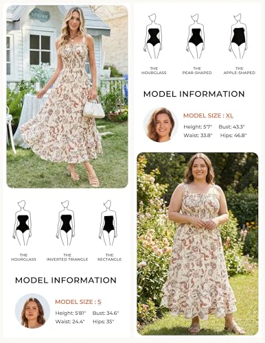 GRACE KARIN Women's 2025 Summer Floral Boho Dress Square Neck Strapped Swing A Line Sundress Beach Long Maxi OutfitsBeige L