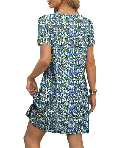 OFEEFAN Summer Dresses for Women 2026 Beach Fashion Vestidos De Verano para Mujer Women's Casual Dresses Loose V Neck Short Sleeve T Shirts Dress Sundresses with Pockets Floral 07 XL
