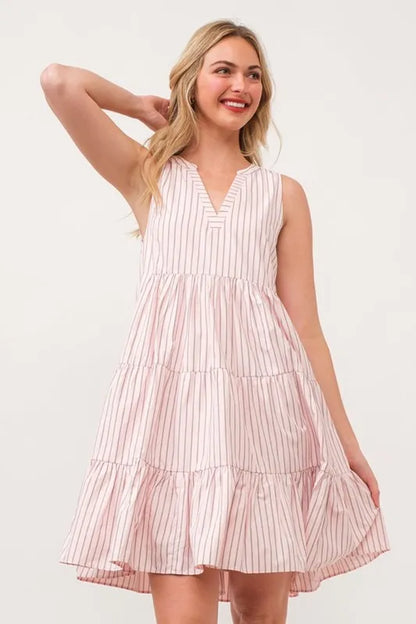 Lime 'N' Chili Striped Sleeveless V-Neck Tiered Dress