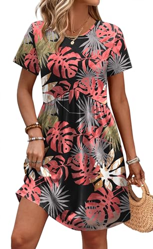 Hawaiian Dresses for Women Beach Dresses Beach Vacation Clothes for Women Summer Dress Leaf L