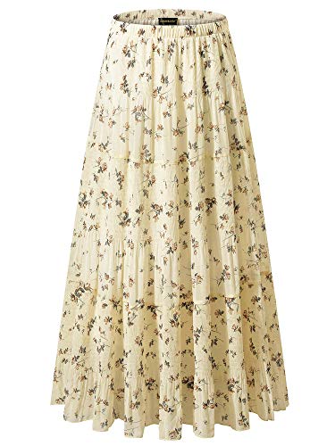 NASHALYLY Women's Chiffon Elastic High Waist Pleated A-Line Flared Maxi Skirts?Flower-203,L