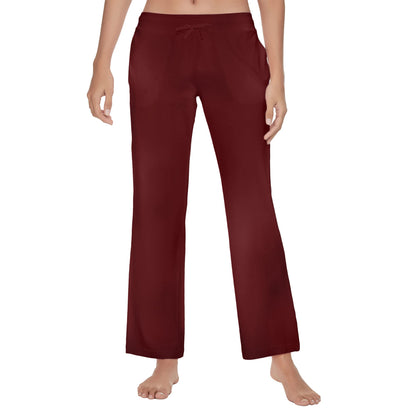 Women's Cotton Pajama Pants - Soft Comfortable Lounge Sleep Bottoms Burgundy