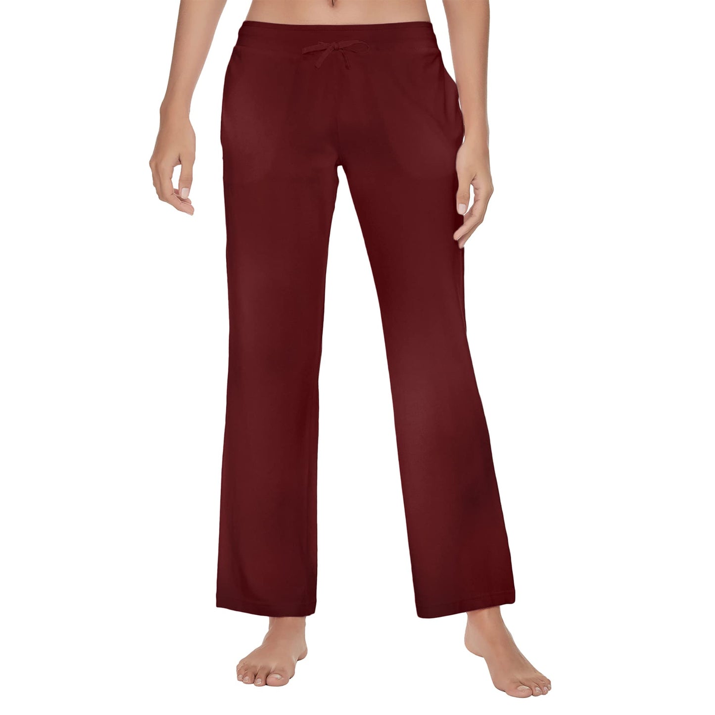 Women's Cotton Pajama Pants - Soft Comfortable Lounge Sleep Bottoms Burgundy